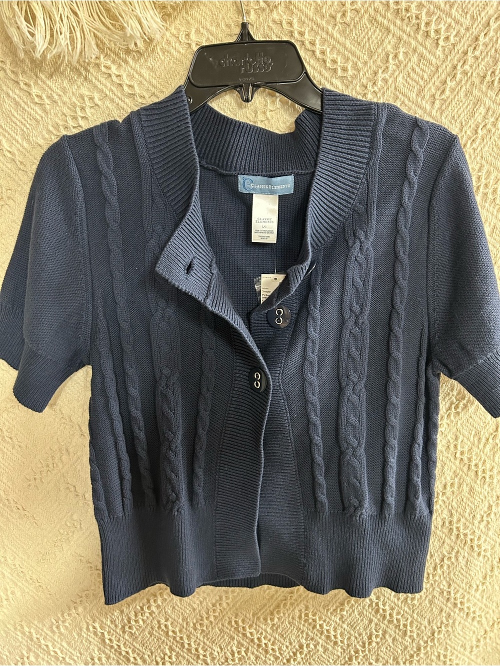 Classic Elements Navy Cable-Knit Short-Sleeve Cardigan